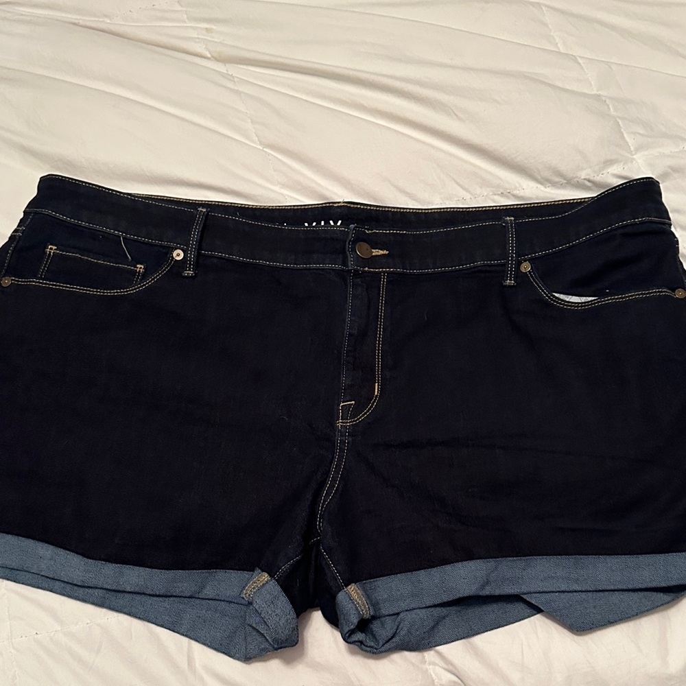 Ava & Viv Black Jean Shorts with Blue Cuffs
